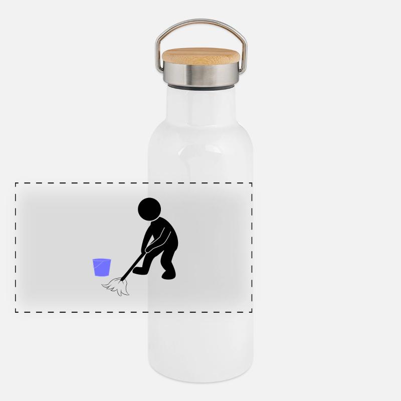 Cleaning cleaning man wiping Panoramic Thermal Bottle with Bamboo Lid