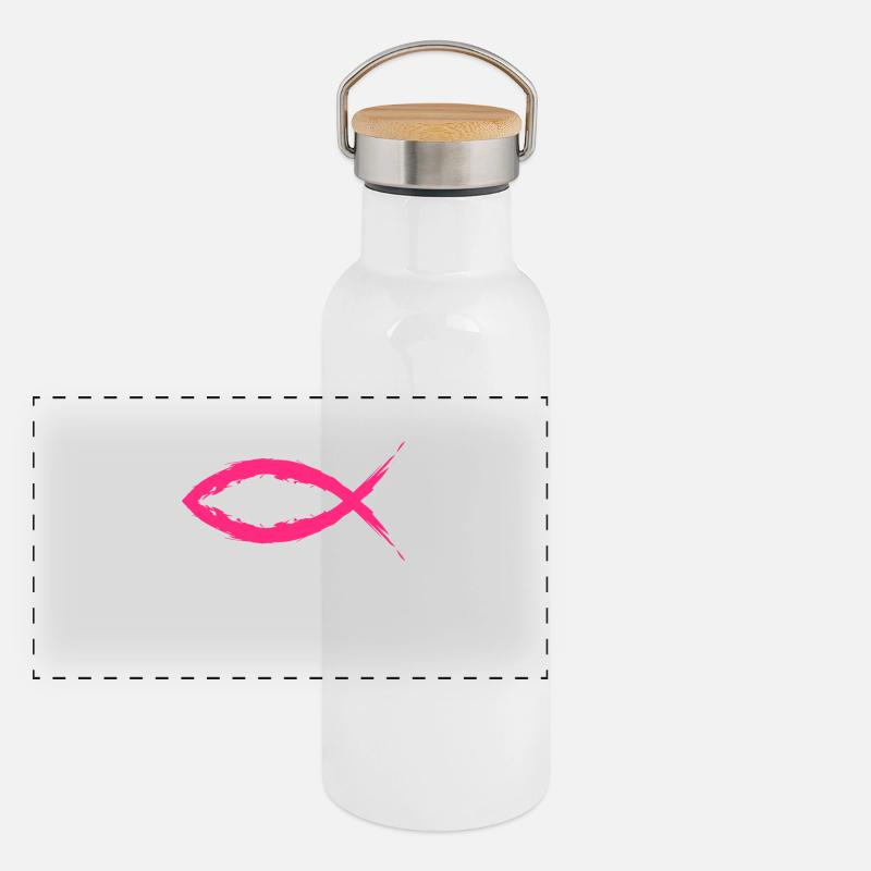 Fisch Christentum Symbol Religion Kirche Rosa Panorama Thermosflasche mit Bambusdeckel