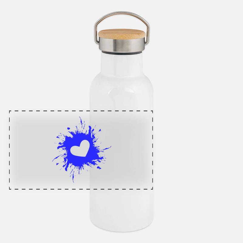 Encre tache de coeur bleu Gourde isotherme avec bouchon en bambou