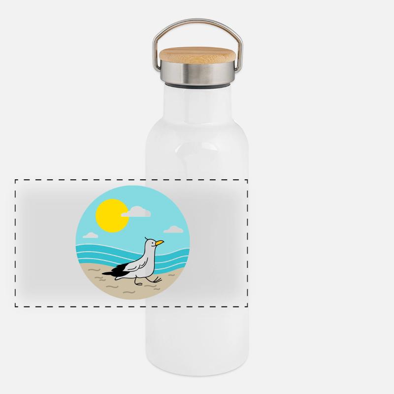 Möwe am Meer Panorama Thermosflasche mit Bambusdeckel