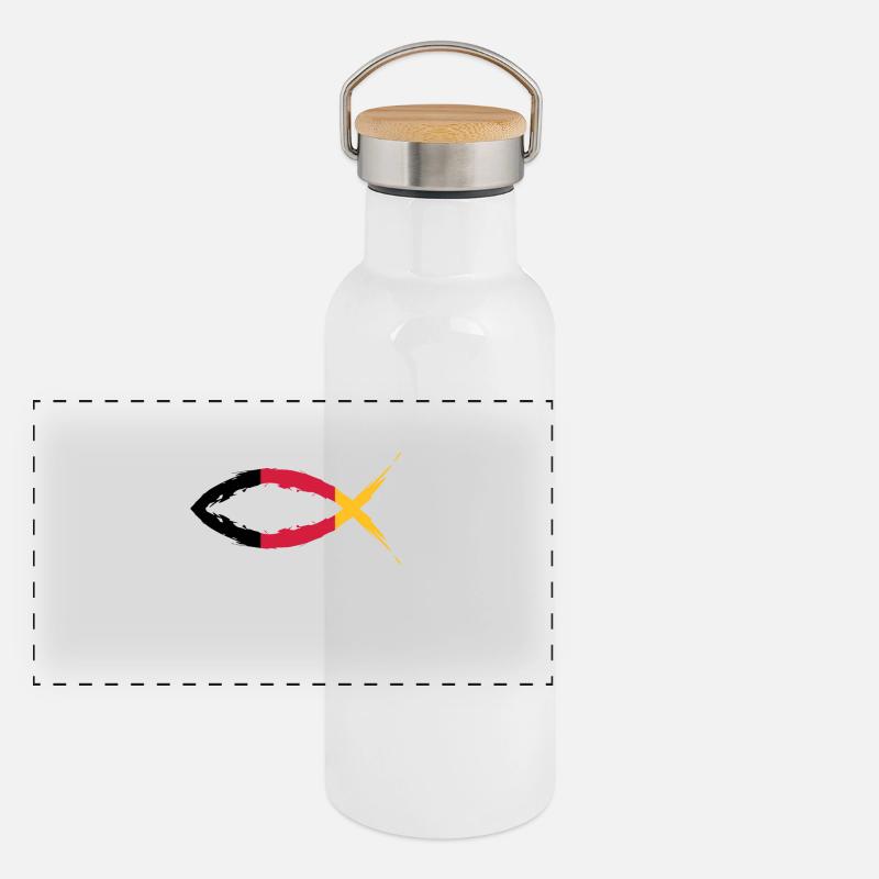 Fisch Symbol Christentum Deutschlandfahne Panorama Thermosflasche mit Bambusdeckel