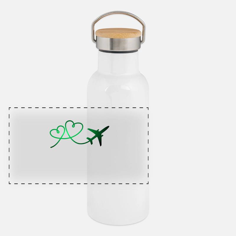 Flugzeug Flieger mit Herz Panorama Thermosflasche mit Bambusdeckel