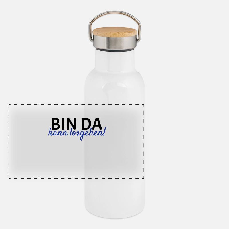Bin da Kann losgehen Panorama Thermosflasche mit Bambusdeckel