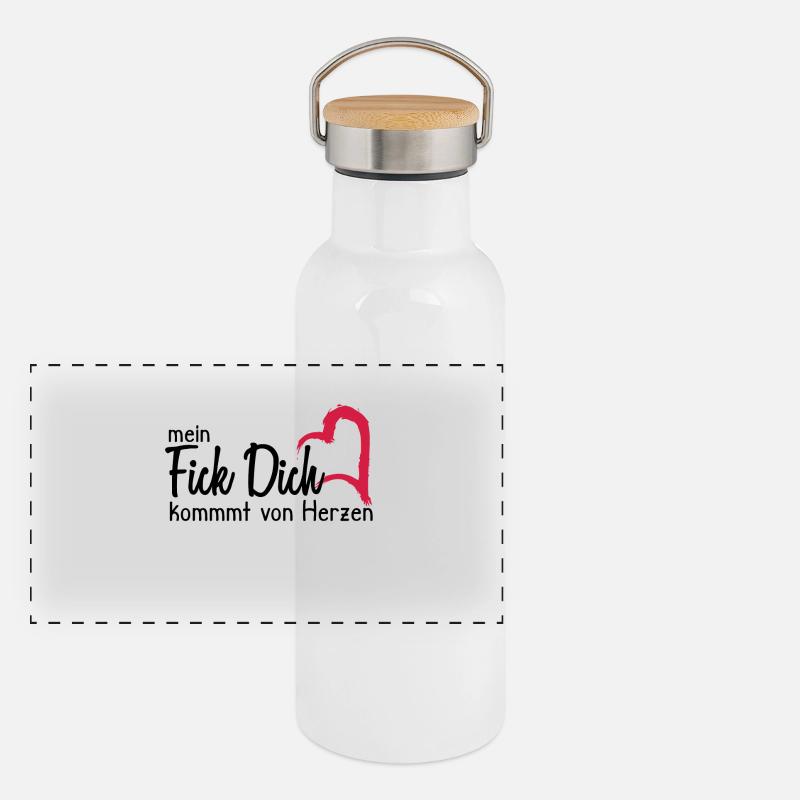 Mein Fick dich kommt von Herzen Panorama Thermosflasche mit Bambusdeckel
