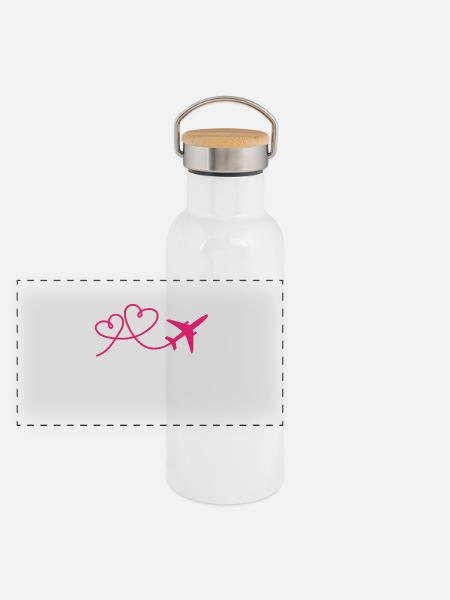 Avion avion avec coeur Rose - Gourde isotherme avec bouchon en bambou - blanc - Devant