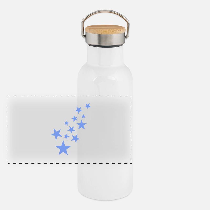 Star asterisk pattern blue Panoramic Thermal Bottle with Bamboo Lid
