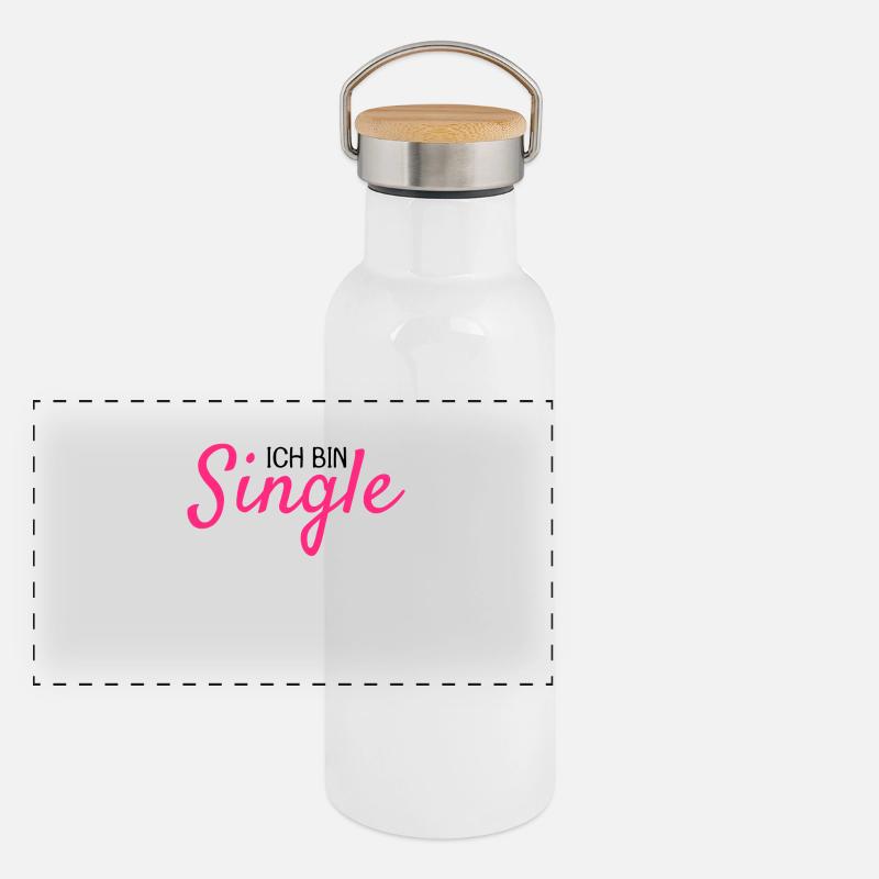 Ich bin Single Panorama Thermosflasche mit Bambusdeckel