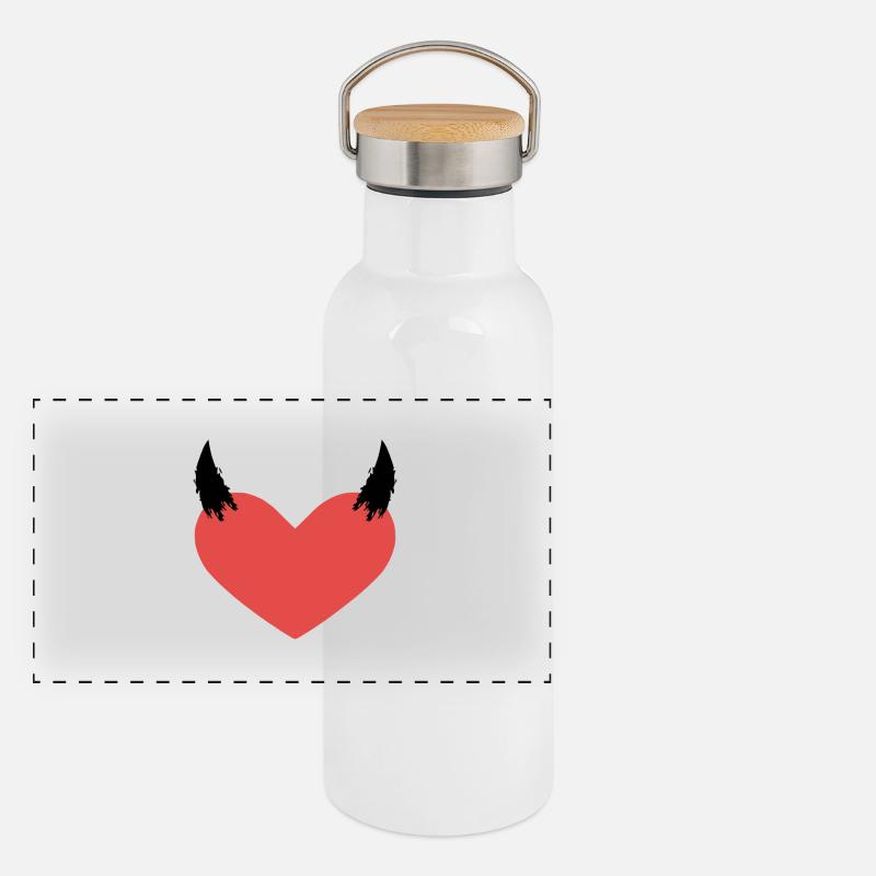 Coeur diable cornes mauvais symbole cadeau Gourde isotherme avec bouchon en bambou