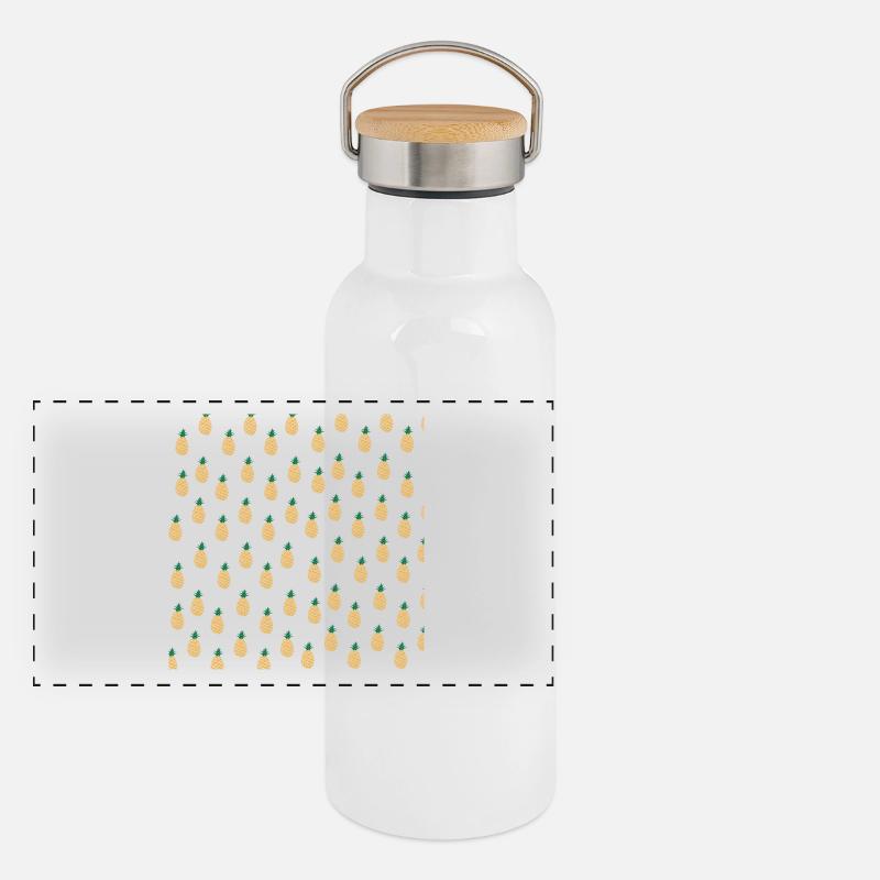 Pineapples Pattern, Tropical Fruit Lover Gift Panoramic Thermal Bottle with Bamboo Lid