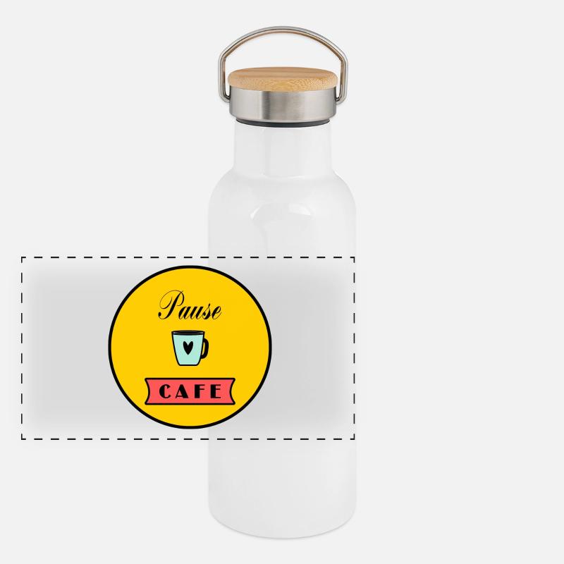 PAUSE CAFE. CAFE. COFFEE. HUMOUR. DROLE Gourde isotherme avec bouchon en bambou