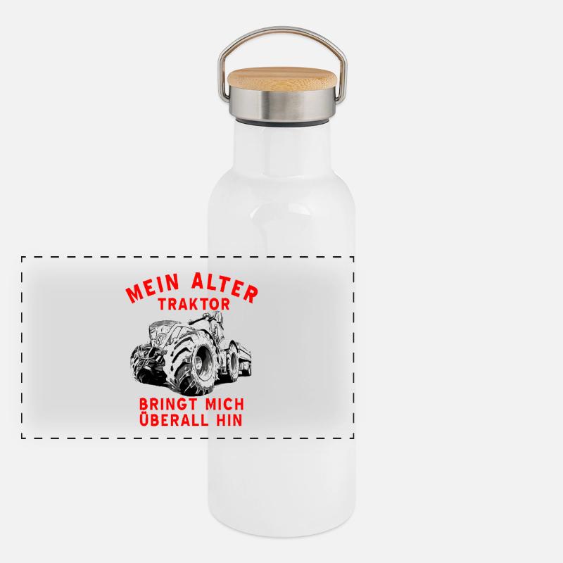 Traktor Panorama Thermosflasche mit Bambusdeckel