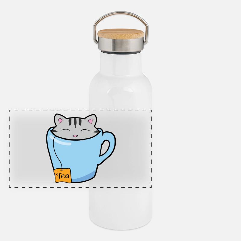 Teetasse Katze Panorama Thermosflasche mit Bambusdeckel