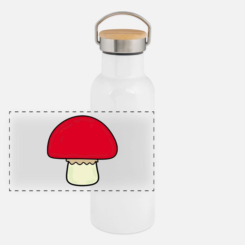 Mushroom red, mushrooms Panoramic Thermal Bottle with Bamboo Lid