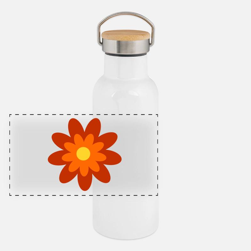 70er Jahre Blume Muster Panorama Thermosflasche mit Bambusdeckel
