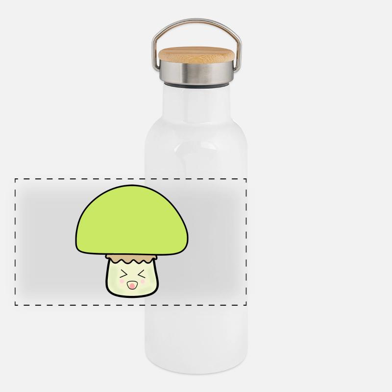 Mushroom green cute with face Panoramic Thermal Bottle with Bamboo Lid