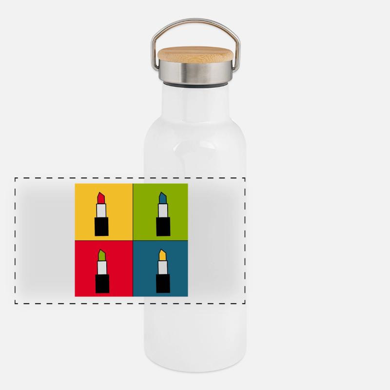 Pop-Art Lippen Lippenstift Poster bunt Geschenk Panorama Thermosflasche mit Bambusdeckel