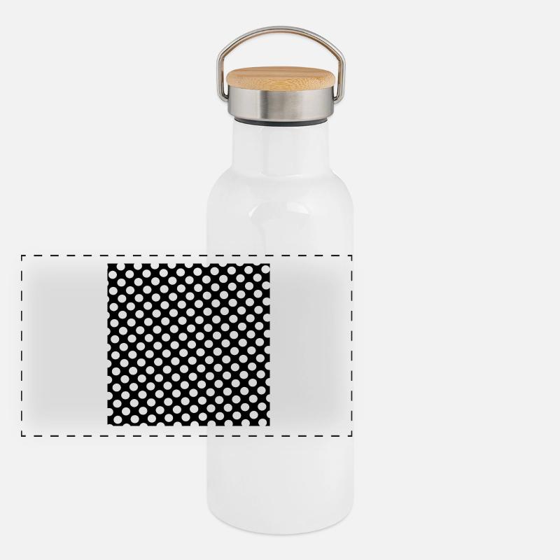 Motif de points de fond noir et blanc à pois Gourde isotherme avec bouchon en bambou