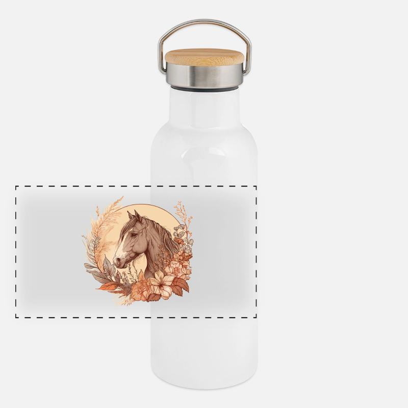 Pferd Boho Panorama Thermosflasche mit Bambusdeckel