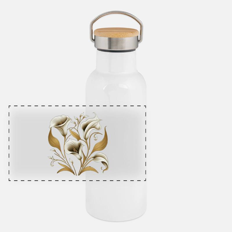Lilien Panorama Thermosflasche mit Bambusdeckel