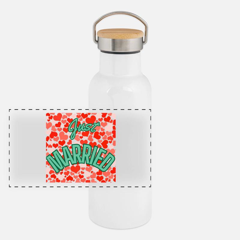 JUST MARRIED,VIVE LES MARIES,EVJF,SAINT VALENTIN Gourde isotherme avec bouchon en bambou