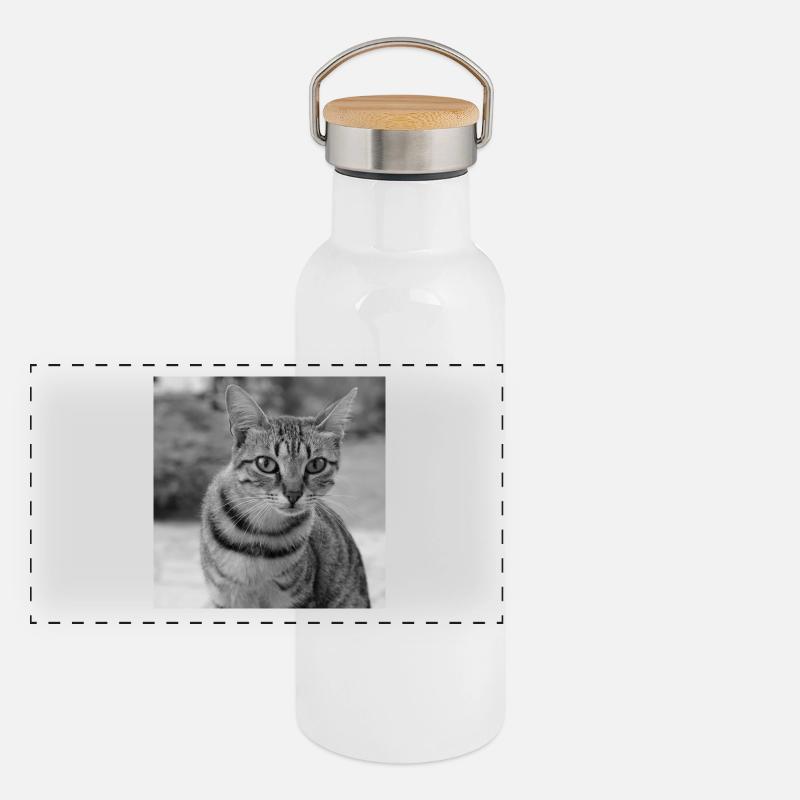 Katze Hintergrund Porträt weiß-schwarz Panorama Thermosflasche mit Bambusdeckel