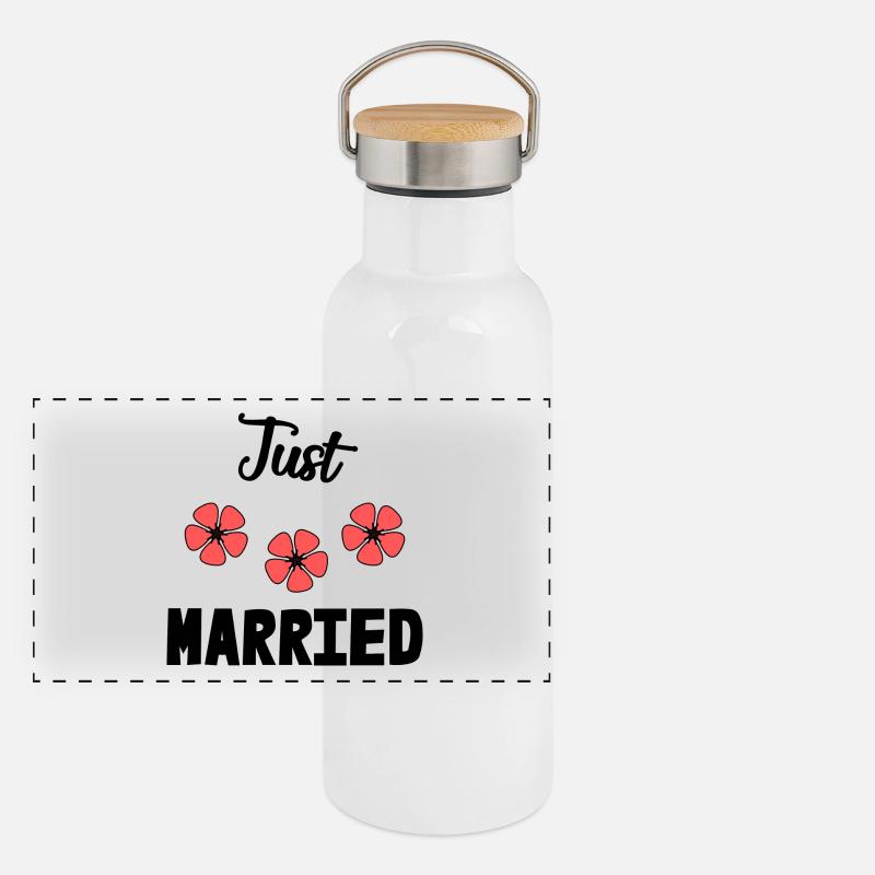 COUPLE. JUST MARRIED. EVJF. SAINT VALENTIN. MARIES Gourde isotherme avec bouchon en bambou