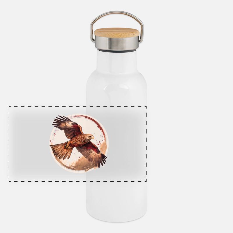 Rotmilan Greifvogel Panorama Thermosflasche mit Bambusdeckel