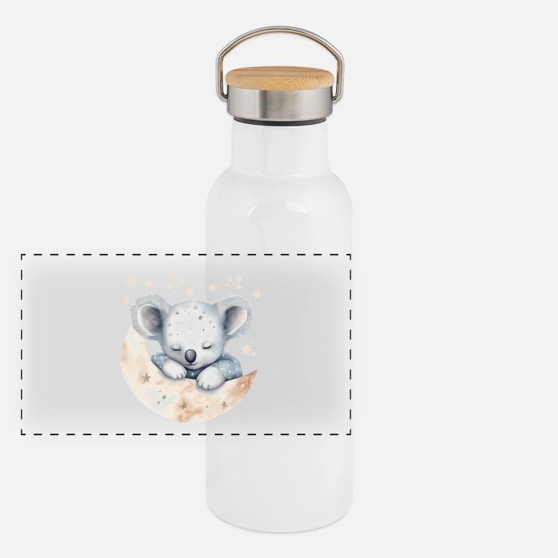 Sleeping koala in pajamas Panoramic Thermal Bottle with Bamboo Lid