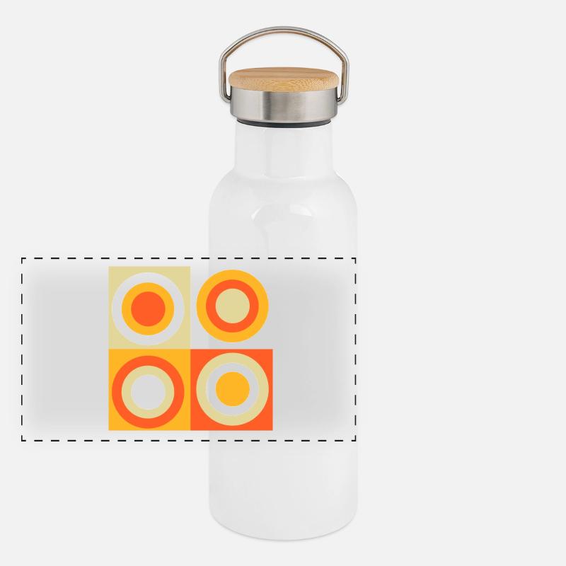 70er Jahre Muster Kreise Kringel Panorama Thermosflasche mit Bambusdeckel