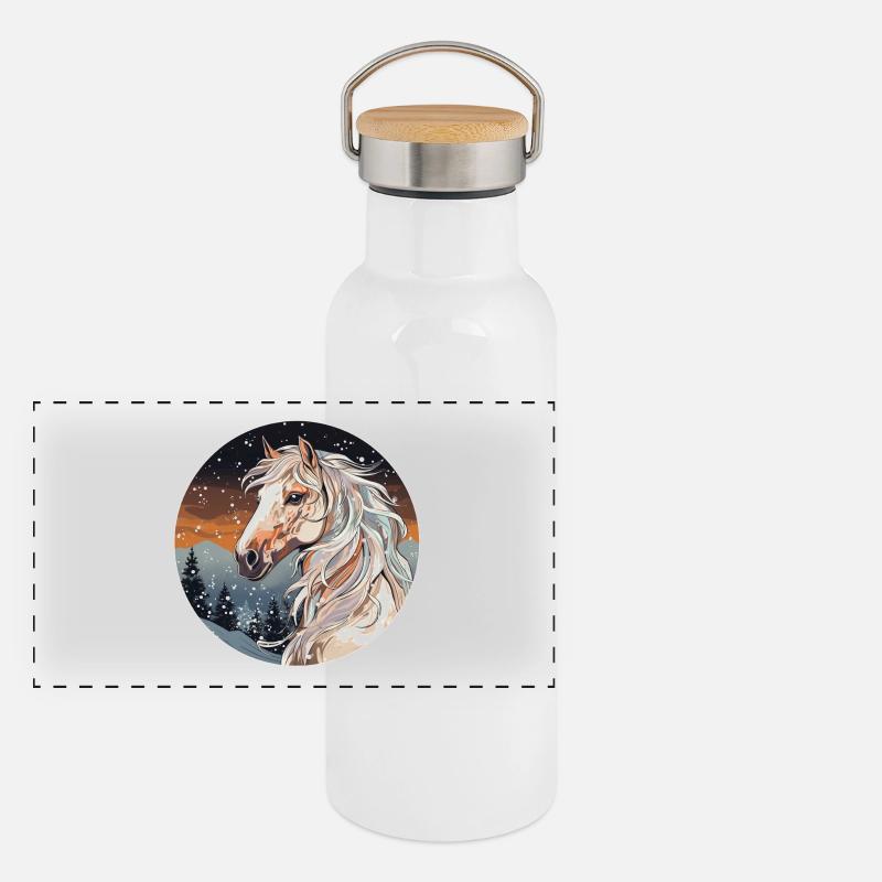 Pferd im Winter Panorama Thermosflasche mit Bambusdeckel
