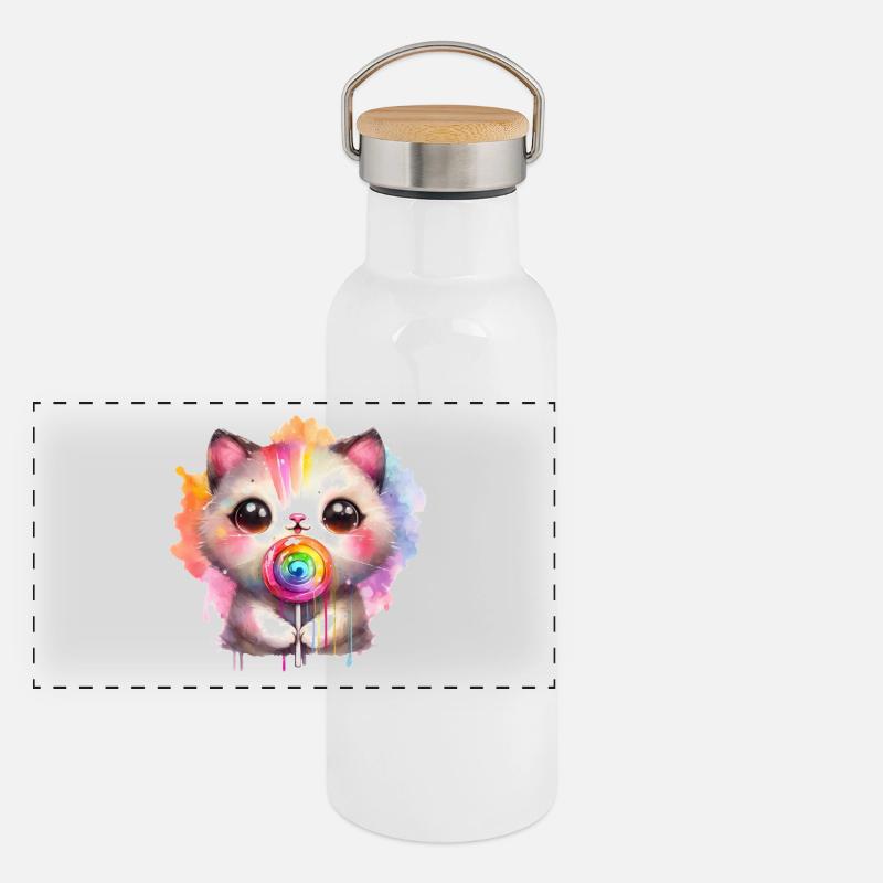 Kitty Kat avec sucette Gourde isotherme avec bouchon en bambou