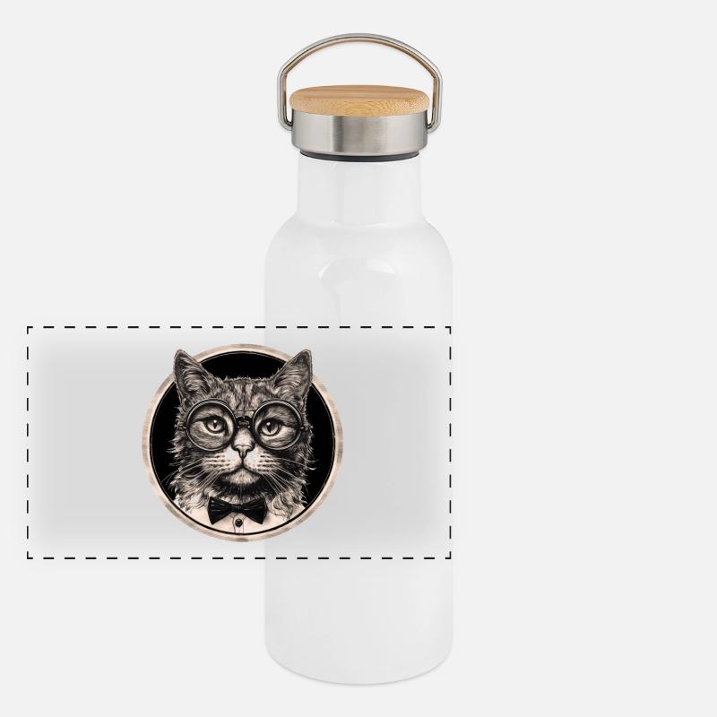 Chat steampunk Gourde isotherme avec bouchon en bambou