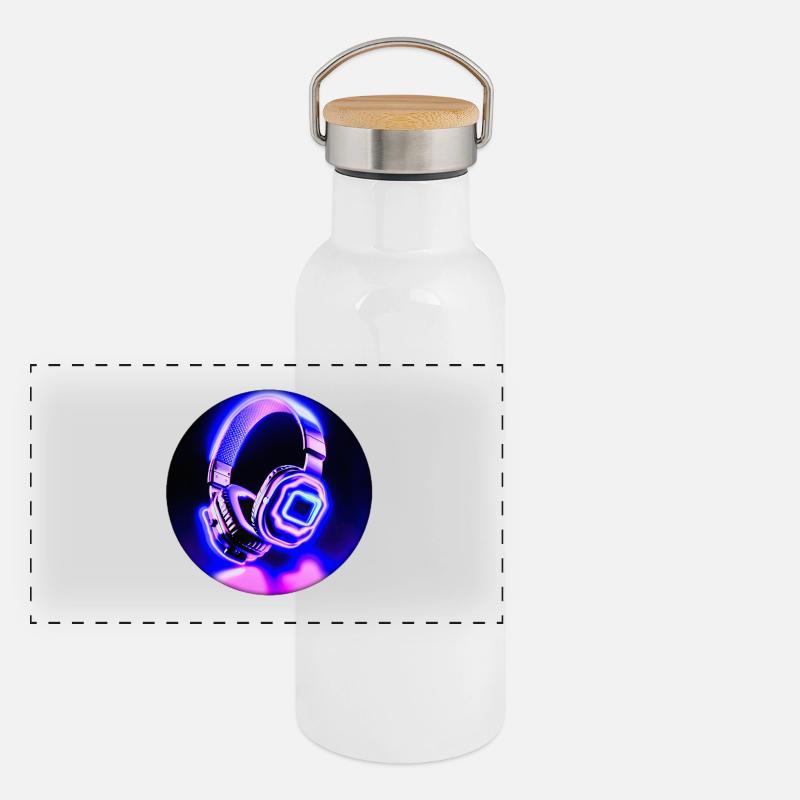 Neon Kopfhörer Panorama Thermosflasche mit Bambusdeckel