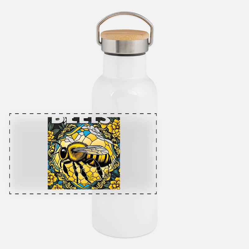 Summende Biene Panorama Thermosflasche mit Bambusdeckel