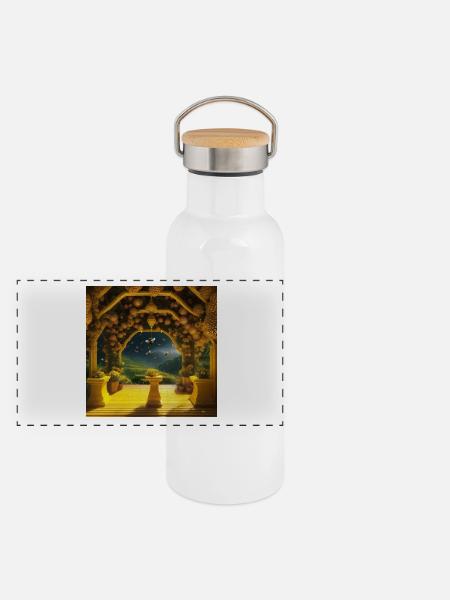 Inside the Beehive - Panoramic Thermal Bottle with Bamboo Lid - white - Front