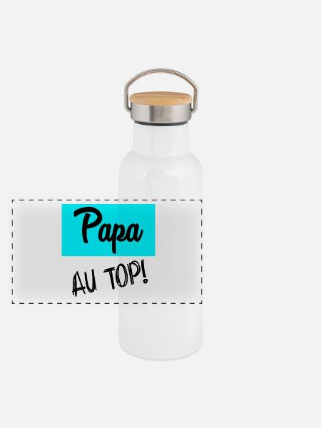 BONNE FÊTE PAPA. PAPA - Gourde isotherme avec bouchon en bambou - blanc - Devant