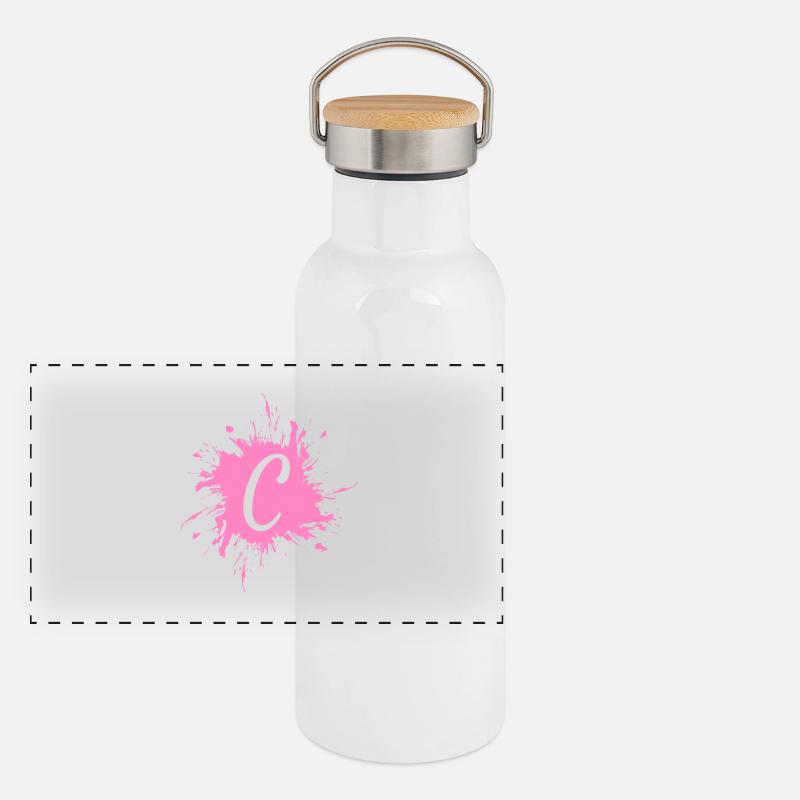 Buchstabe C - Anfangsbuchstabe C Panorama Thermosflasche mit Bambusdeckel
