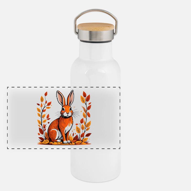 Herbst-Kaninchen Panorama Thermosflasche mit Bambusdeckel