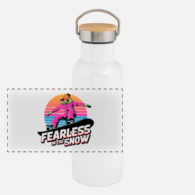 Fearless in the Snow - Retro Snowboard Kunst Panorama Thermosflasche mit Bambusdeckel