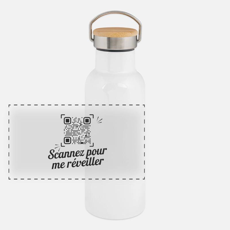 Scannez pour me réveiller Gourde isotherme avec bouchon en bambou