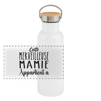 Cette merveilleuse mamie appartient à personnalisé - Gourde isotherme avec bouchon en bambou - blanc - Devant