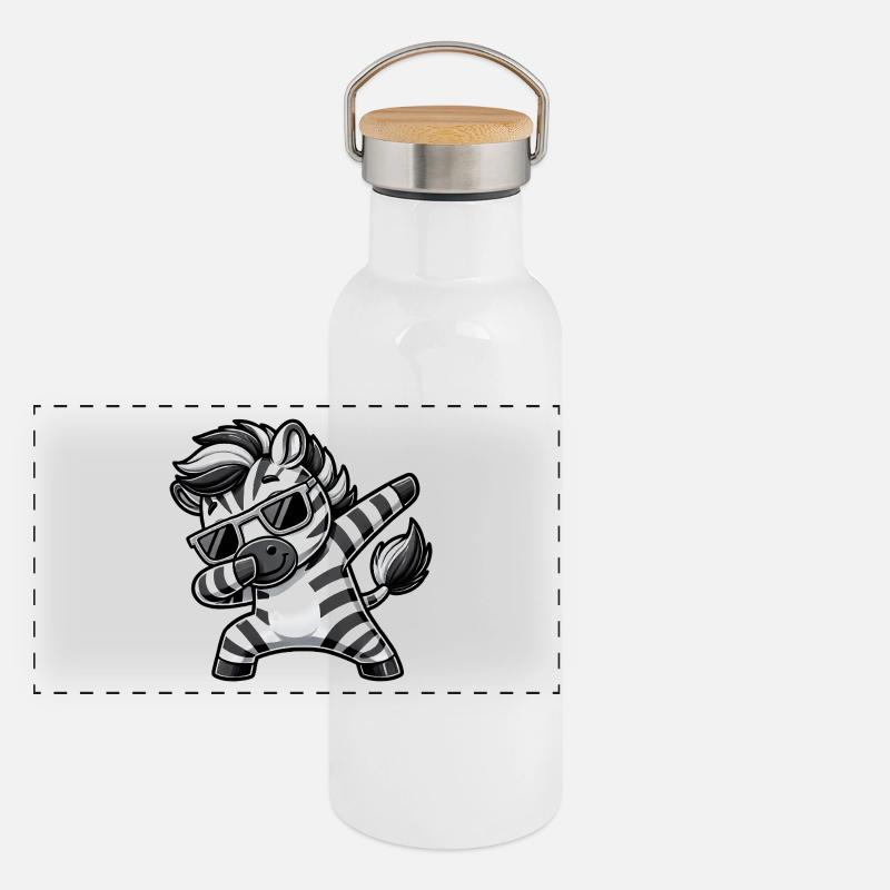 Cool Zebra Dab Dessin animé avec des lunettes de soleil Gourde isotherme avec bouchon en bambou