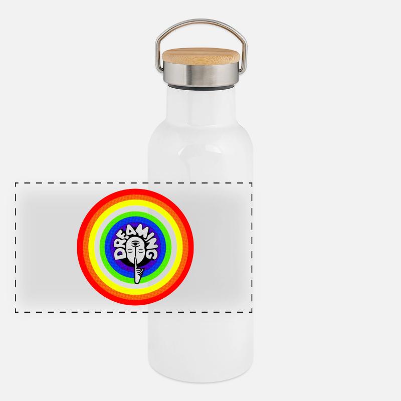 Psst! dreaming Träumer retro Regenbogen schlafen Panorama Thermosflasche mit Bambusdeckel