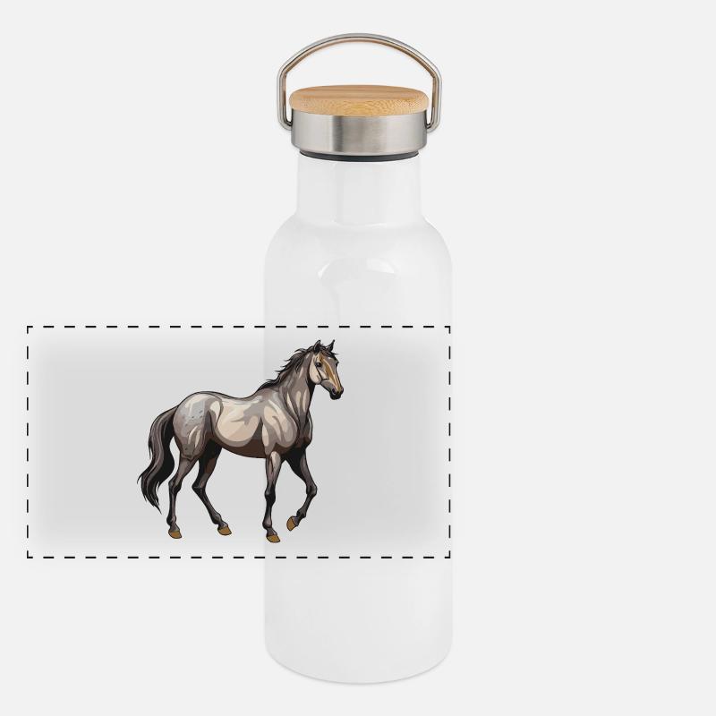 Pferd Tier Panorama Thermosflasche mit Bambusdeckel