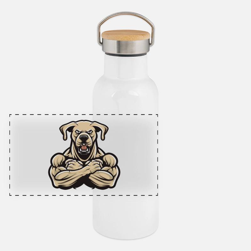 Labrador Chien Muscles Musculation - Gourde isotherme avec bouchon en bambou - blanc
