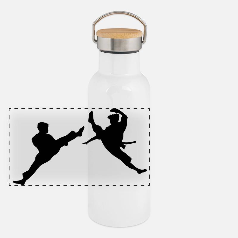Two flying karate kick or teakwondo kick Panoramic Thermal Bottle with Bamboo Lid