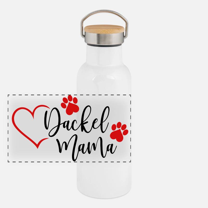 Dackel Mama Panorama Thermosflasche mit Bambusdeckel