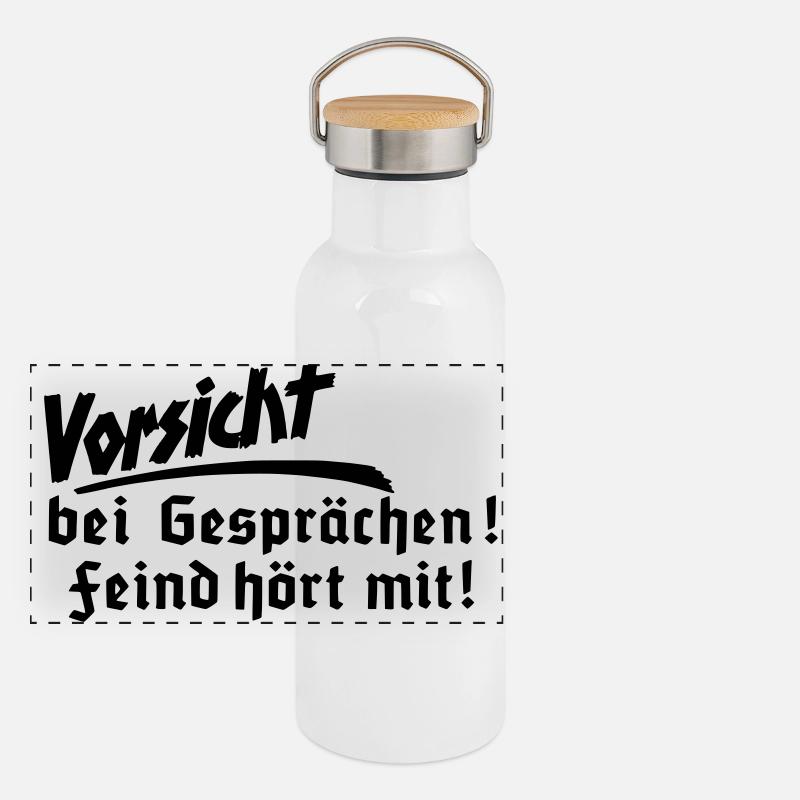 Vorsicht bei Gesprächen, Feind hört mit Panorama Thermosflasche mit Bambusdeckel