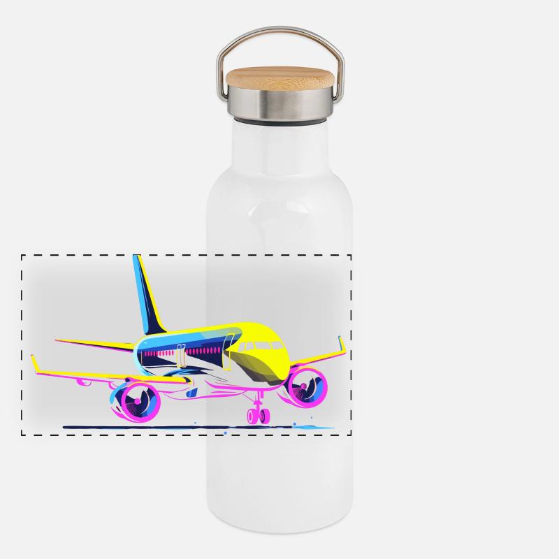 Flugzeug Cartoon Stil Panorama Thermosflasche mit Bambusdeckel