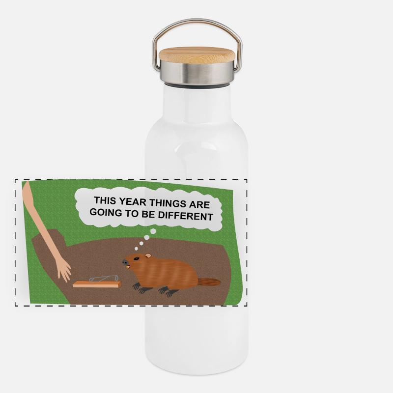 Evil Groundhog Gets Revenge Panoramic Thermal Bottle with Bamboo Lid